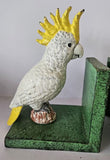 Pair of Cast Iron Cockatoo Bird Bookends Retro Green Base