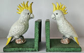 Pair of Cast Iron Cockatoo Bird Bookends Retro Green Base