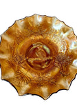 Crown Crystal Carnival glass master Bowl, Marigold Kookaburra