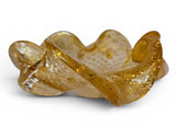 Gold and Clear Murano Glass Bowl with Inlaid Aventurine Leaf 1960s