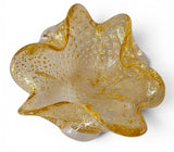 Gold and Clear Murano Glass Bowl with Inlaid Aventurine Leaf 1960s