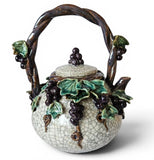 Large Vintage Majolica Pottery Teapot Purple Grape and vine leaves