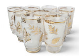 9 x Vintage Libbey Frosted Glass Golden Foliage 1950s