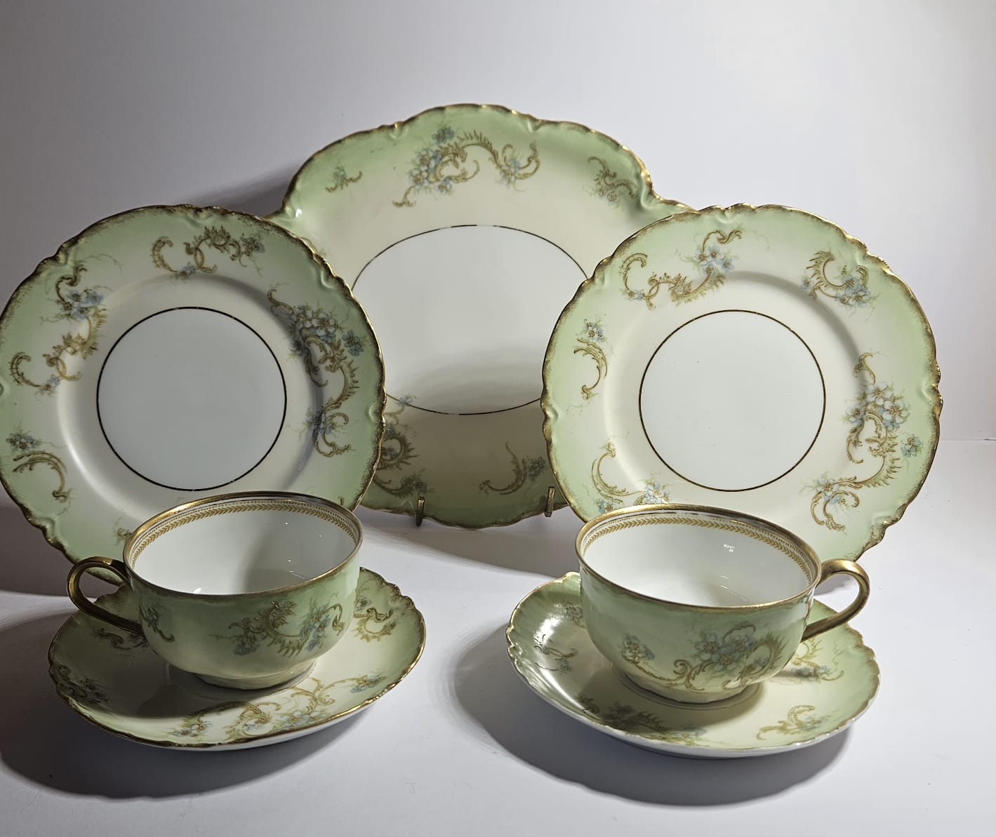 2 x Haviland & Co. Limoges France Hand Painted trios & Cake Plate circa 1920