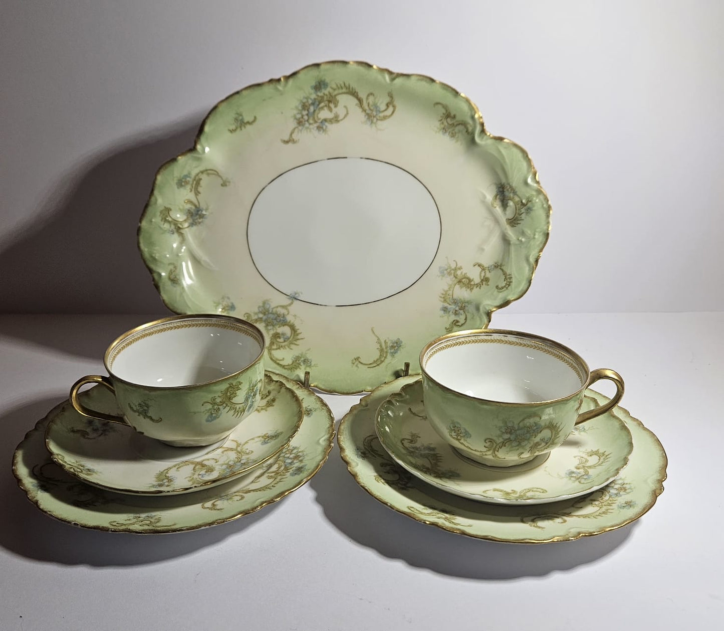 2 x Haviland & Co. Limoges France Hand Painted trios & Cake Plate circa 1920