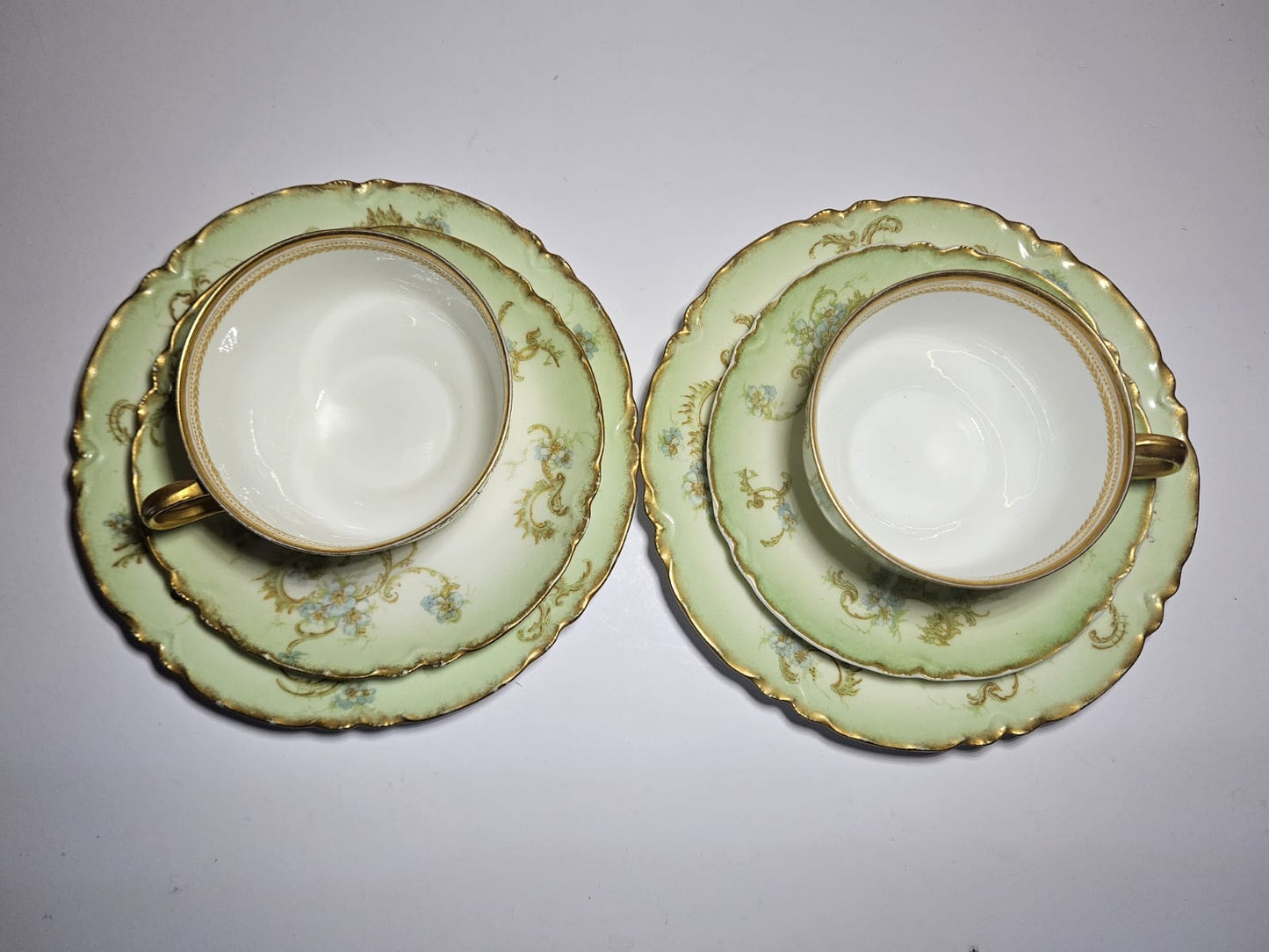 2 x Haviland & Co. Limoges France Hand Painted trios & Cake Plate circa 1920