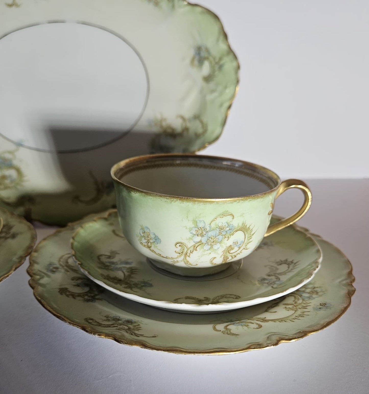 2 x Haviland & Co. Limoges France Hand Painted trios & Cake Plate circa 1920