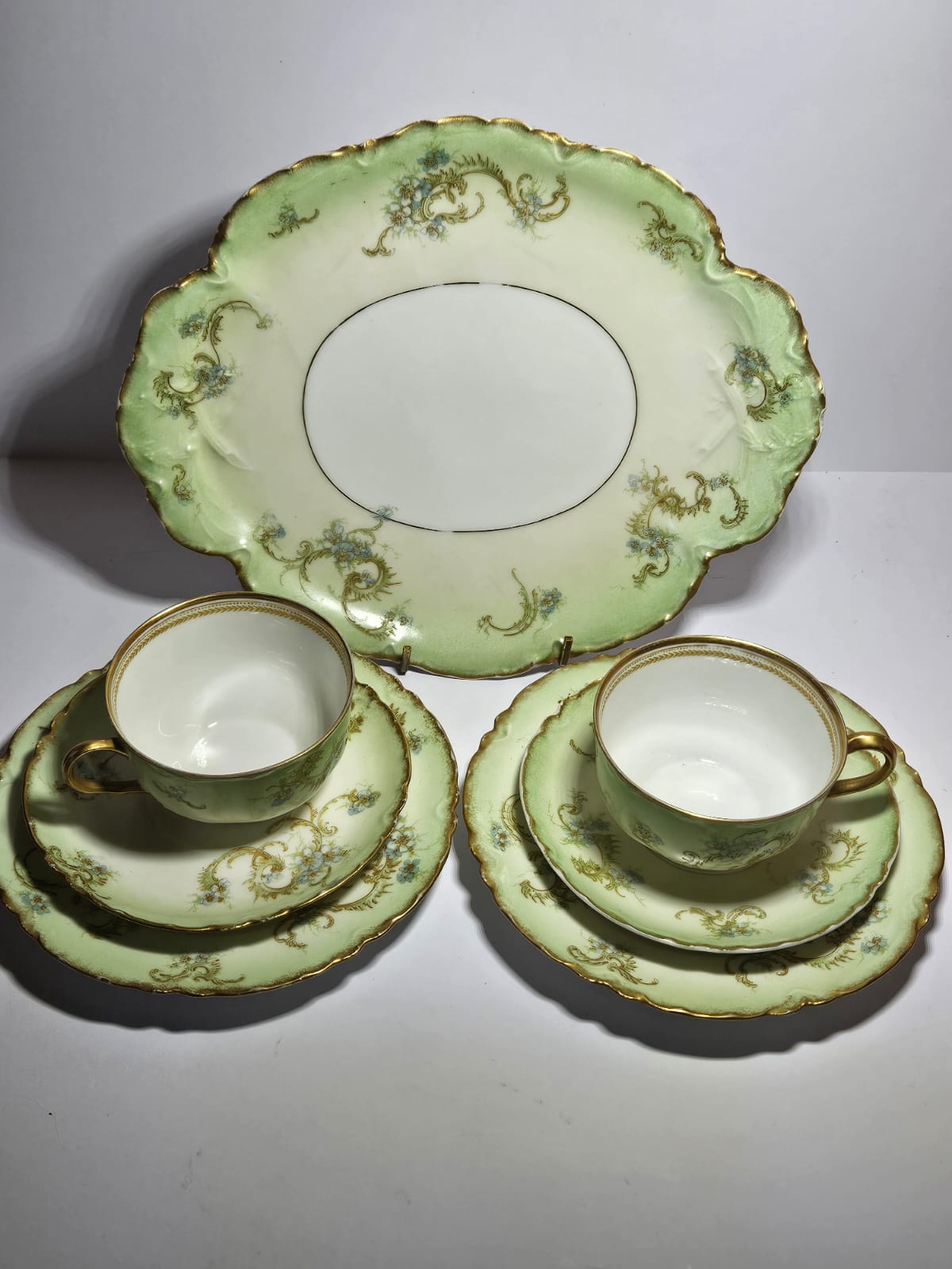 2 x Haviland & Co. Limoges France Hand Painted trios & Cake Plate circa 1920