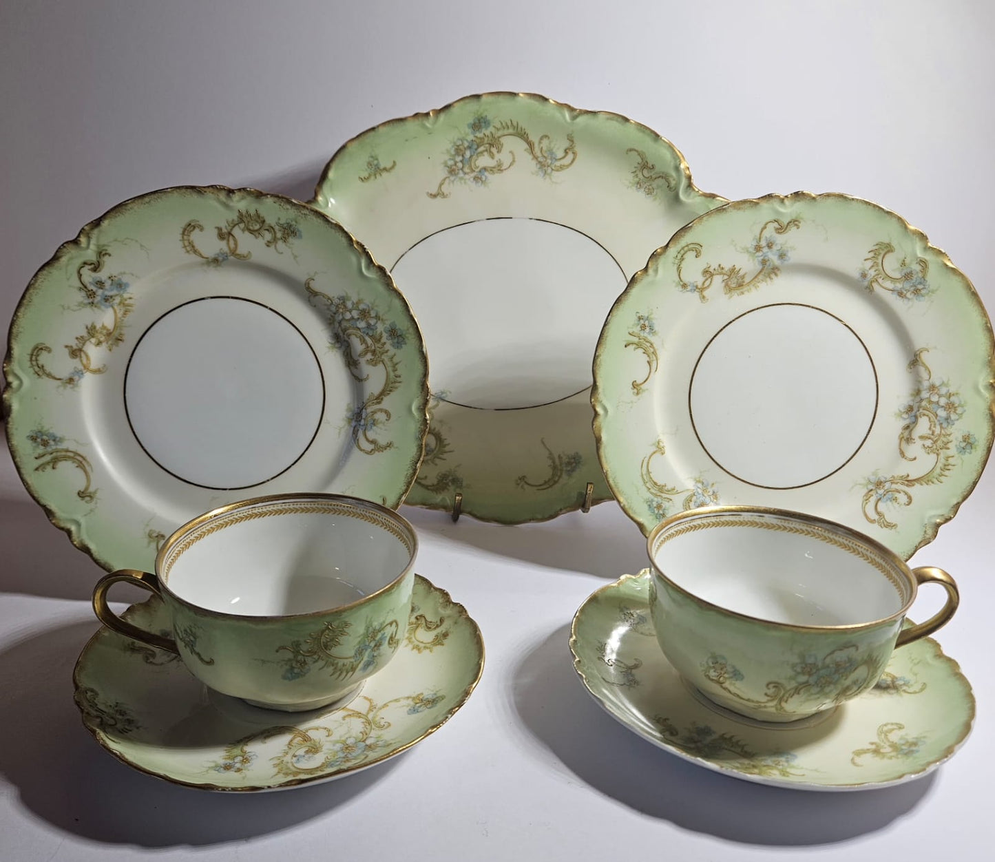 2 x Haviland & Co. Limoges France Hand Painted trios & Cake Plate circa 1920
