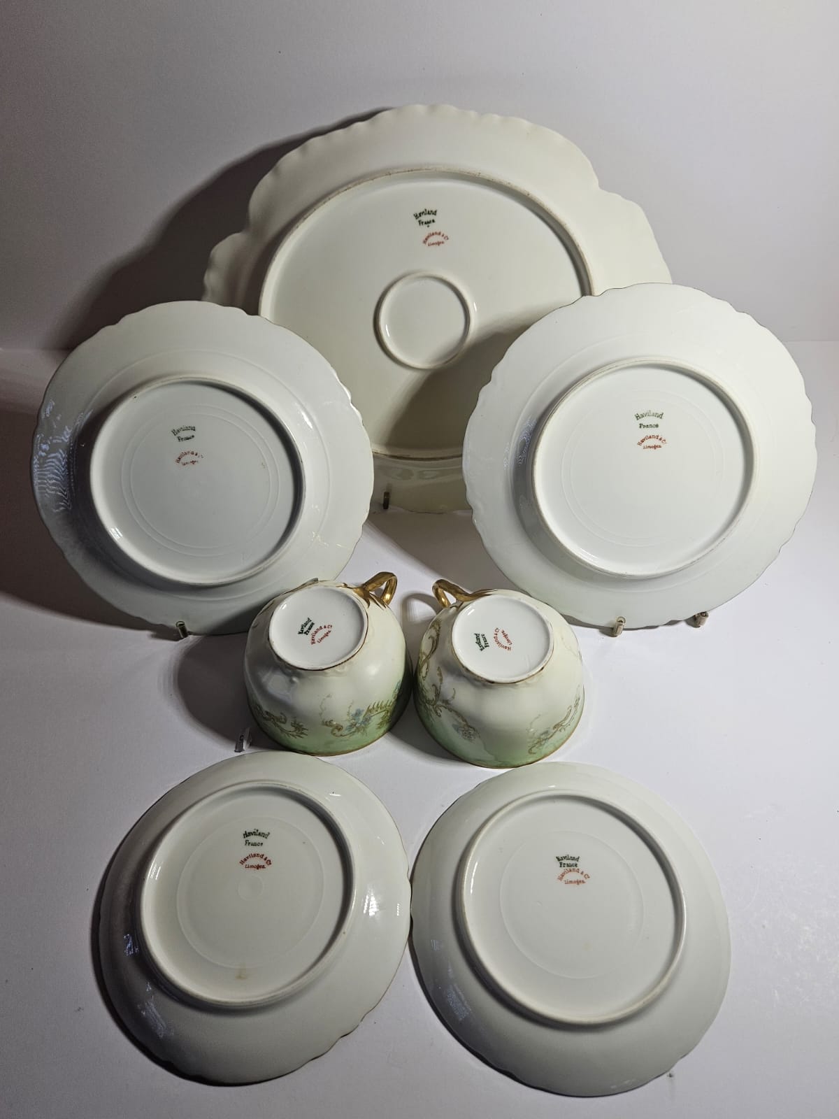 2 x Haviland & Co. Limoges France Hand Painted trios & Cake Plate circa 1920