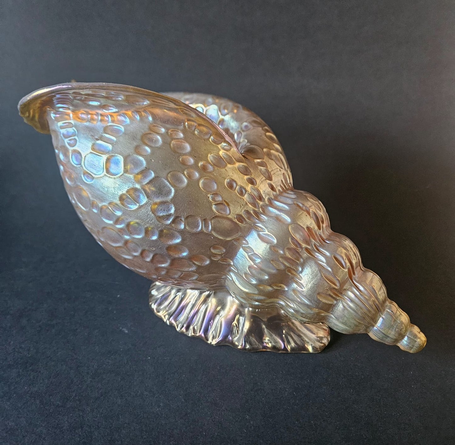 Loetz Austrian Art Glass "Candia Papillon" Gold Iridescent Conche Shell Vase c1900