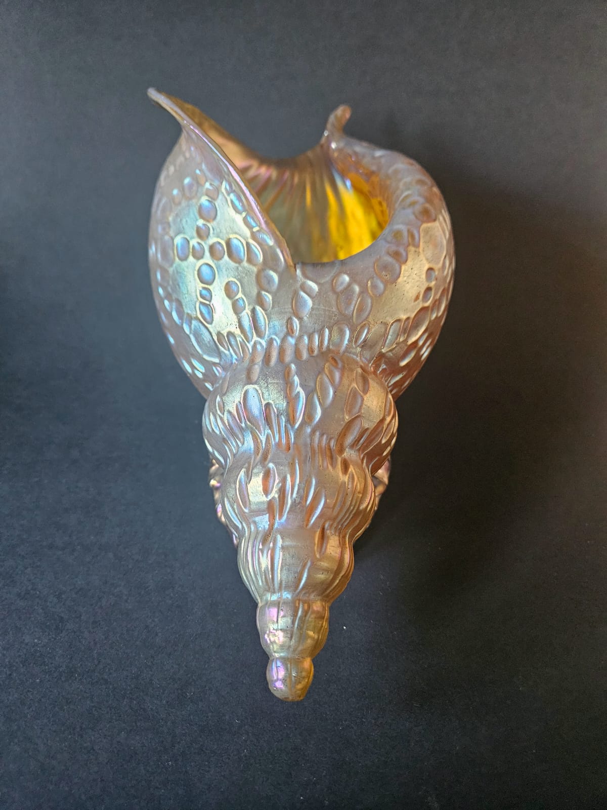 Loetz Austrian Art Glass "Candia Papillon" Gold Iridescent Conche Shell Vase c1900