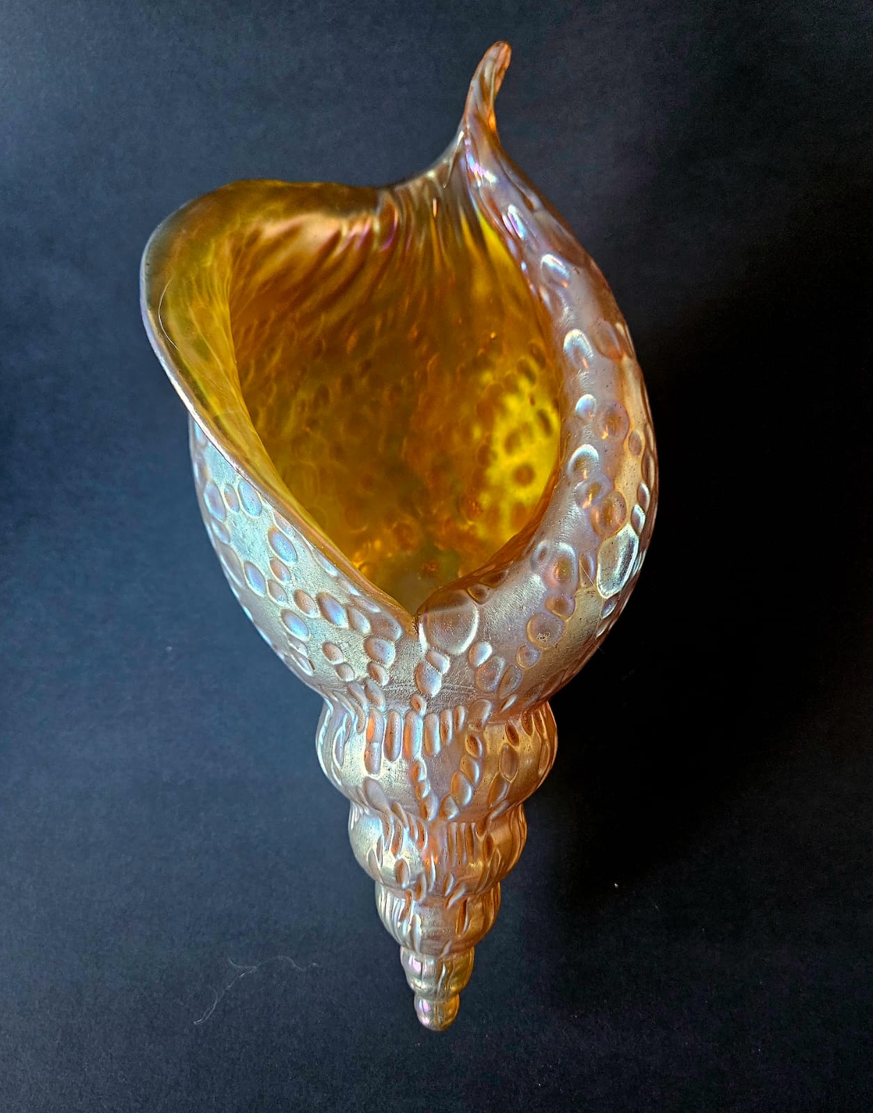 Loetz Austrian Art Glass "Candia Papillon" Gold Iridescent Conche Shell Vase c1900