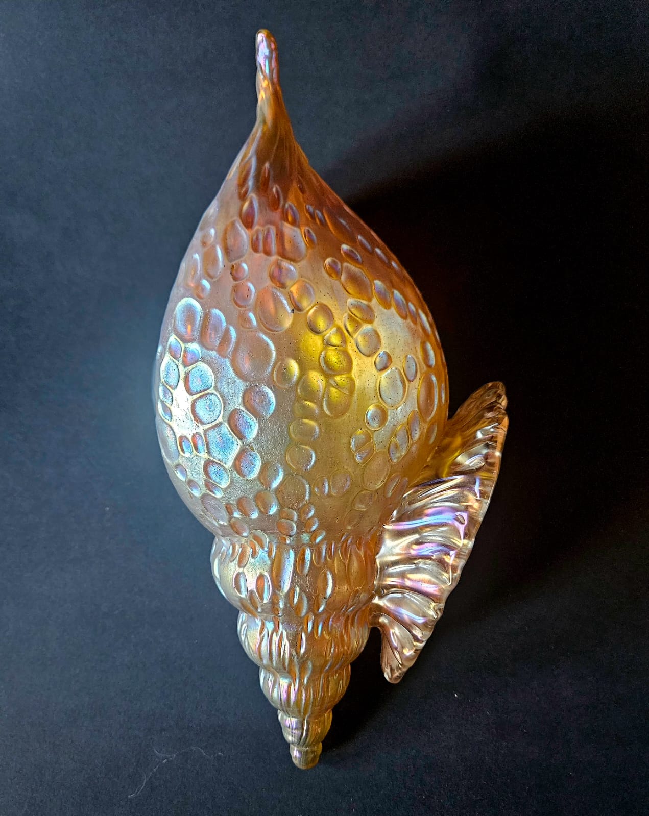 Loetz Austrian Art Glass "Candia Papillon" Gold Iridescent Conche Shell Vase c1900