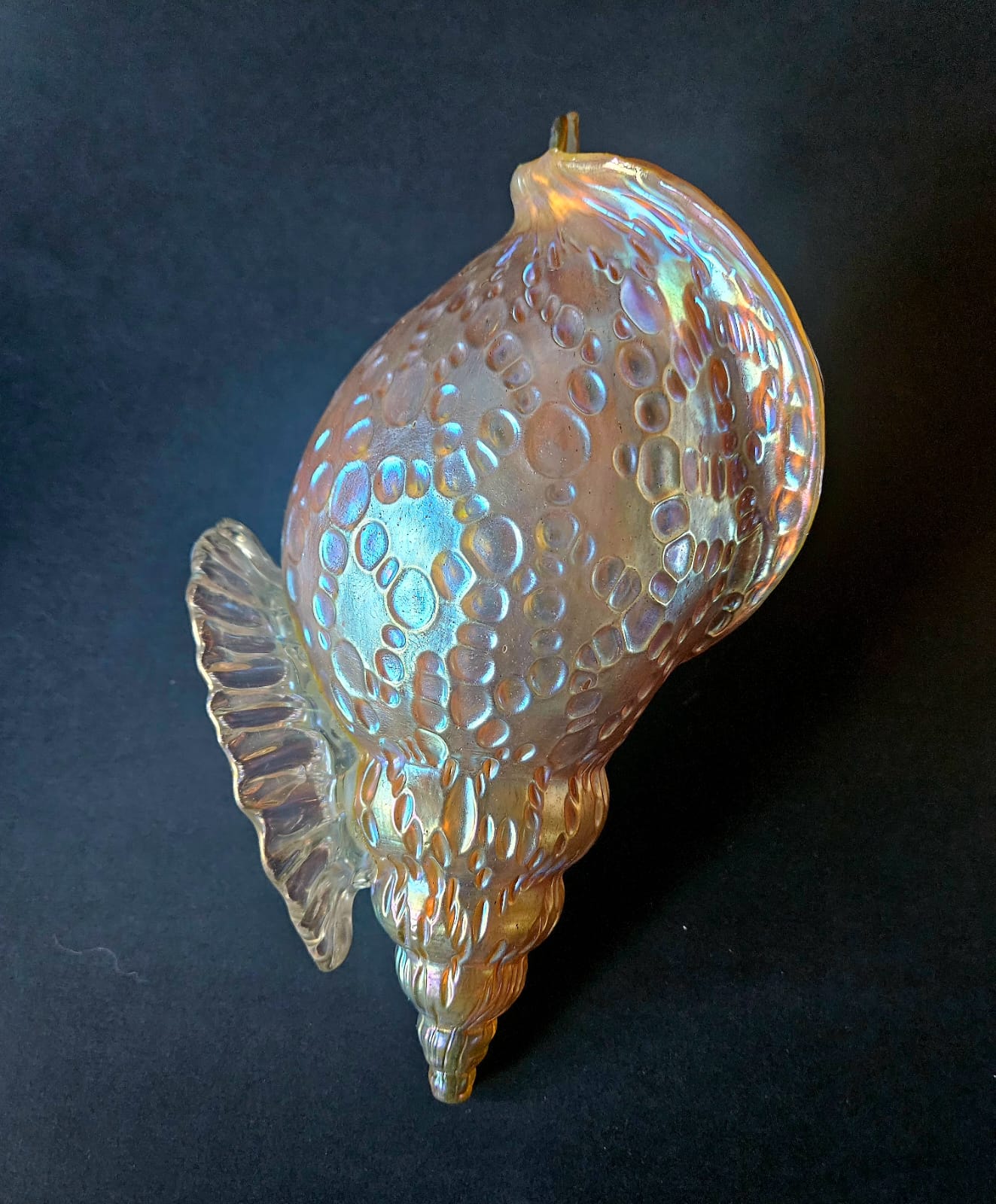 Loetz Austrian Art Glass "Candia Papillon" Gold Iridescent Conche Shell Vase c1900