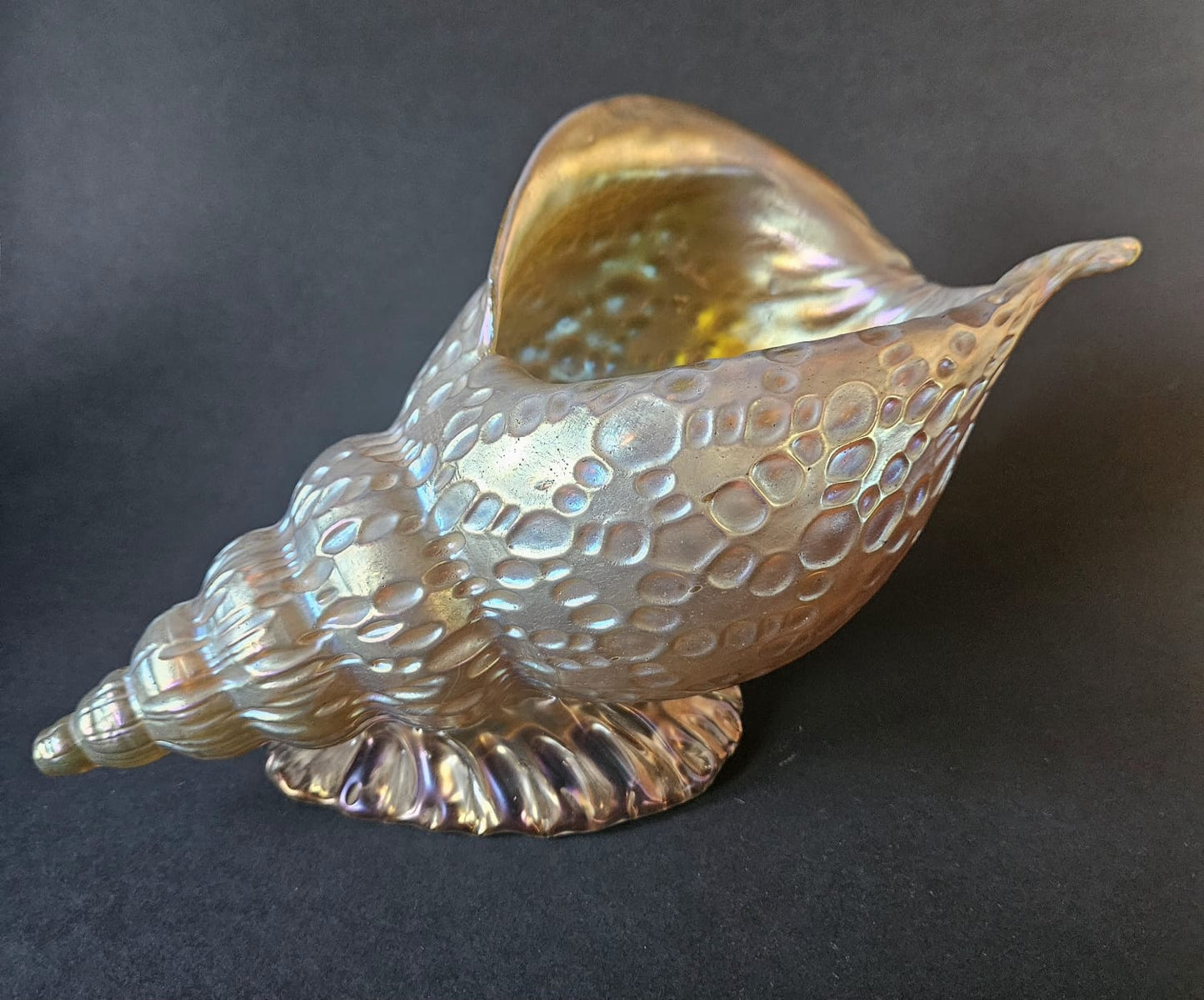 Loetz Austrian Art Glass "Candia Papillon" Gold Iridescent Conche Shell Vase c1900