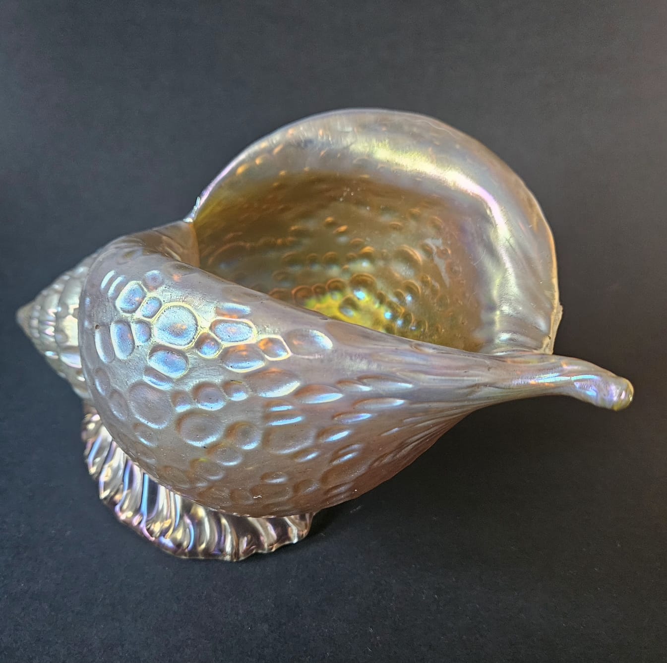 Loetz Austrian Art Glass "Candia Papillon" Gold Iridescent Conche Shell Vase c1900