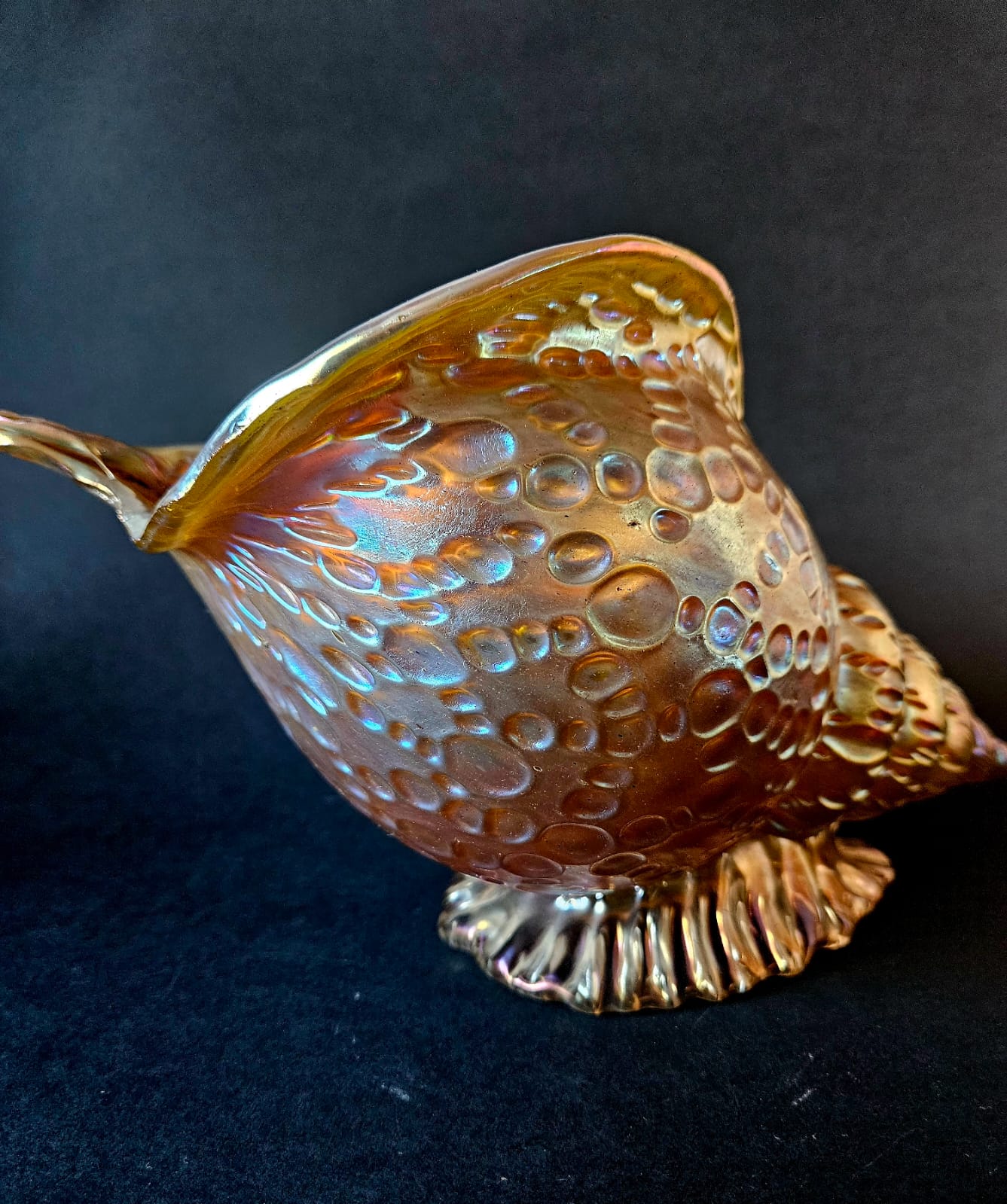 Loetz Austrian Art Glass "Candia Papillon" Gold Iridescent Conche Shell Vase c1900