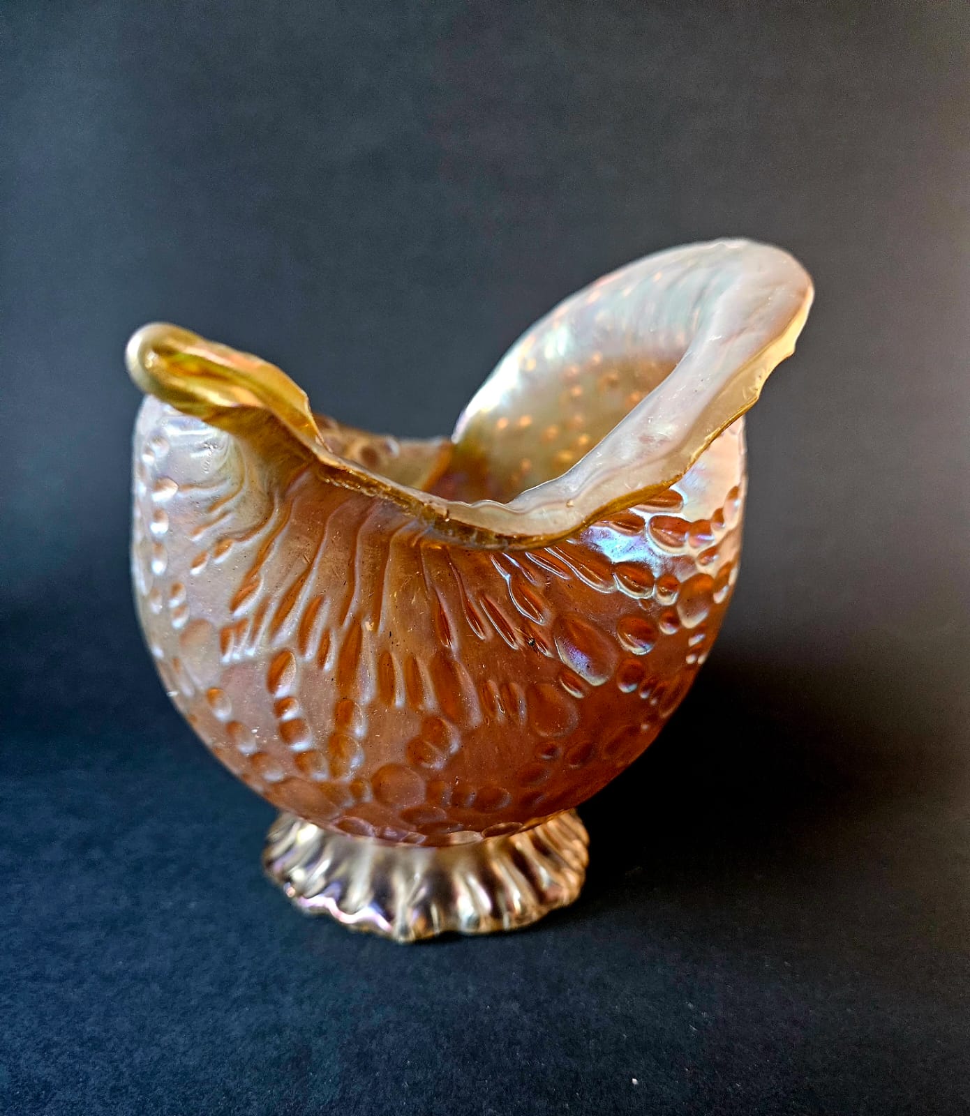 Loetz Austrian Art Glass "Candia Papillon" Gold Iridescent Conche Shell Vase c1900