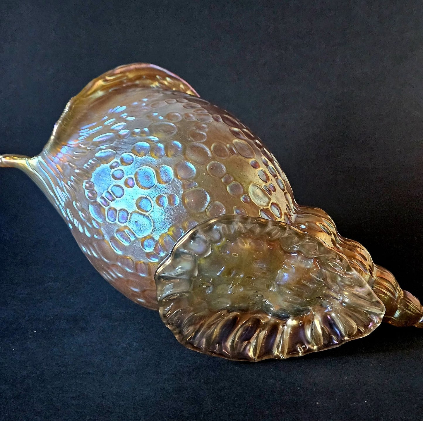 Loetz Austrian Art Glass "Candia Papillon" Gold Iridescent Conche Shell Vase c1900