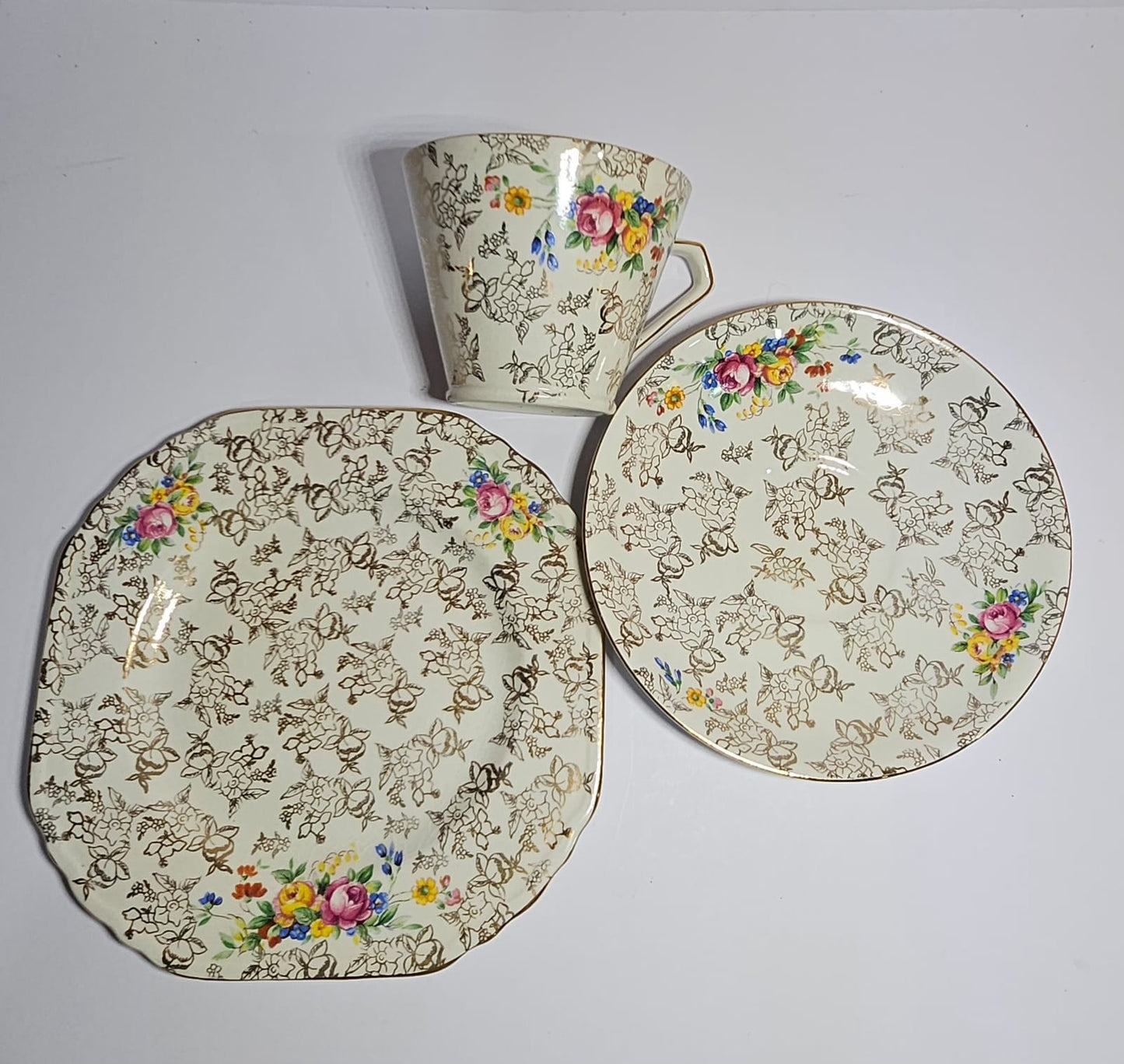 Lord Nelson Ware Trio - Chintz Floral Gold "Rose time"- Pattern 2528