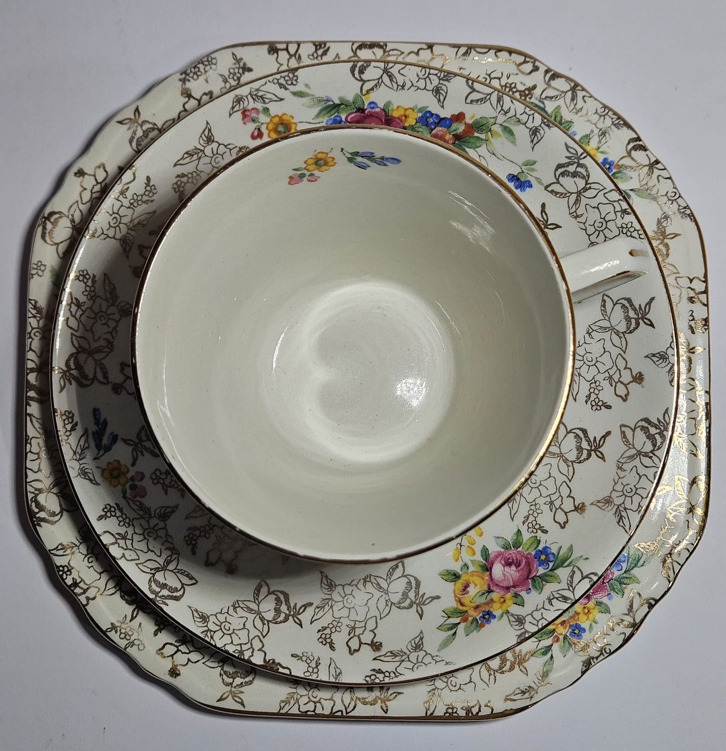 Lord Nelson Ware Trio - Chintz Floral Gold "Rose time"- Pattern 2528