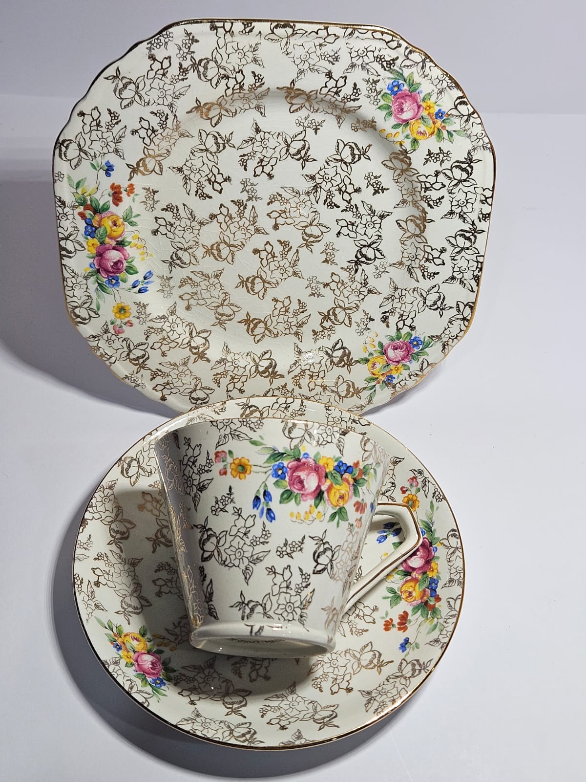Lord Nelson Ware Trio - Chintz Floral Gold "Rose time"- Pattern 2528