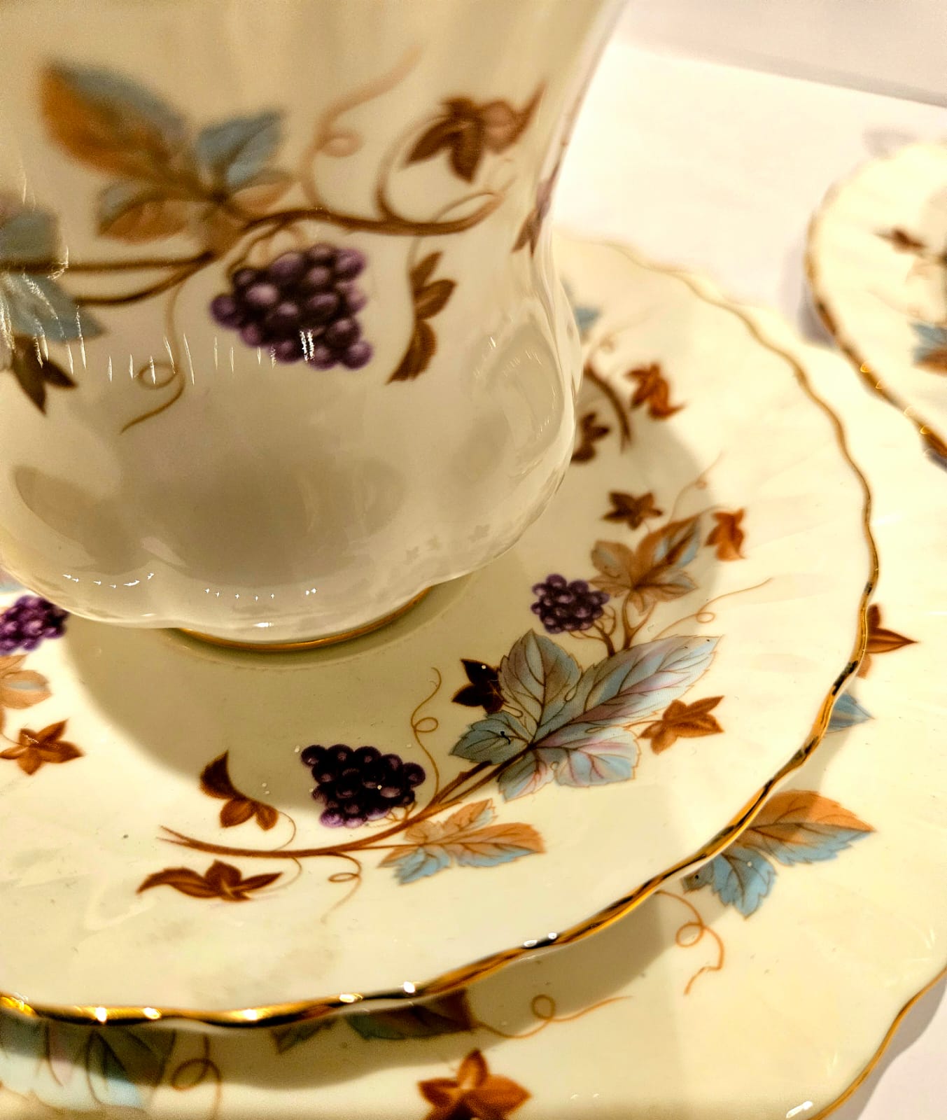 2 x Royal Albert vintage 1960s Lorraine tea cup Trio, Maple leaves