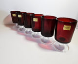 Set of 6 Retro Luminarc liqueur glasses in ruby red from the Cavalier collection