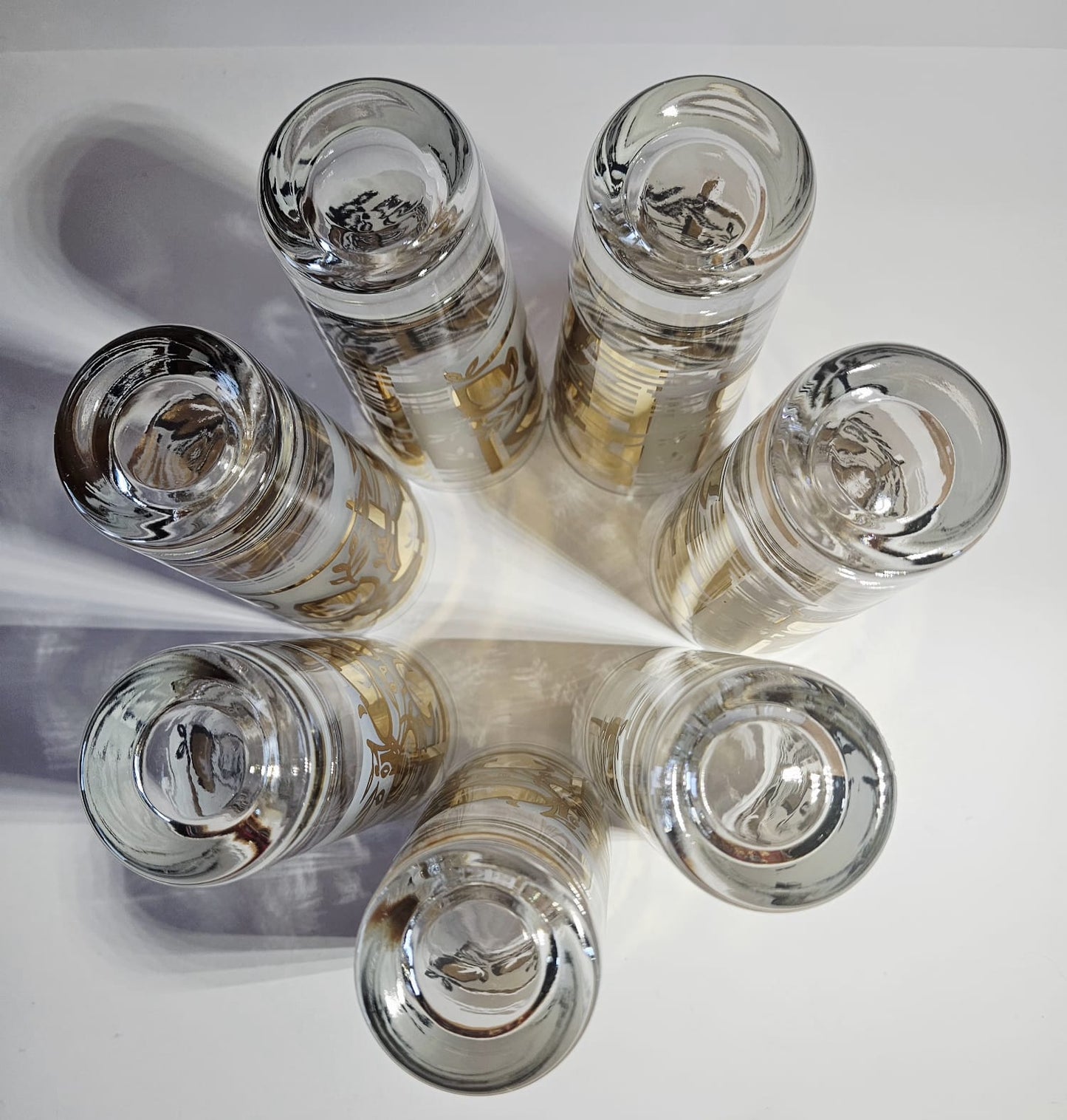 Mid Century Gold Leaf High Ball Tumblers (set of 7)