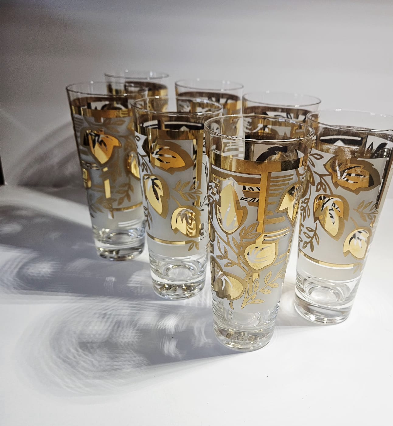 Mid Century Gold Leaf High Ball Tumblers (set of 7)