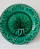 Antique Wedgwood Green Majolica Grape Leaf Plate With Basket Weave border