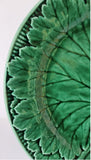 Antique Wedgwood Green Majolica Grape Leaf Plate With Basket Weave border