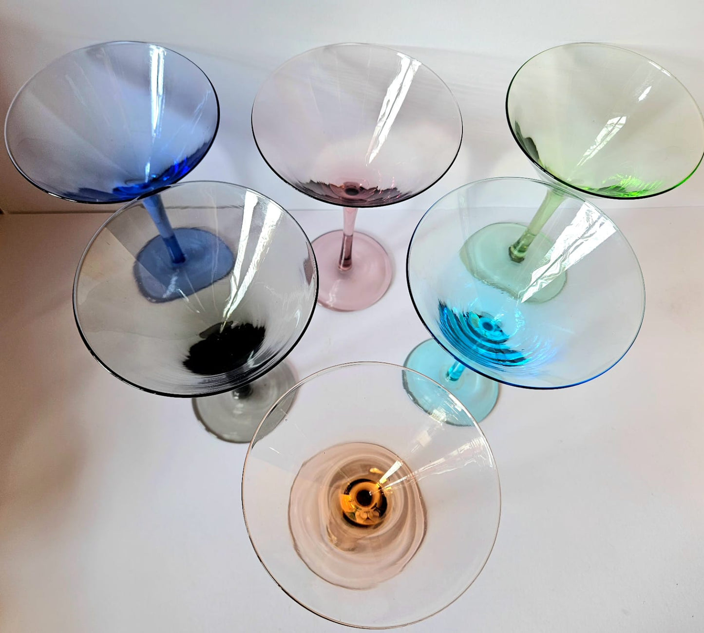 Set of Six Assorted Arlequin Martini Glasses