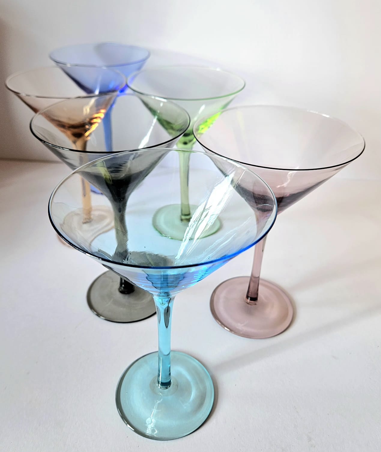 Set of Six Assorted Arlequin Martini Glasses