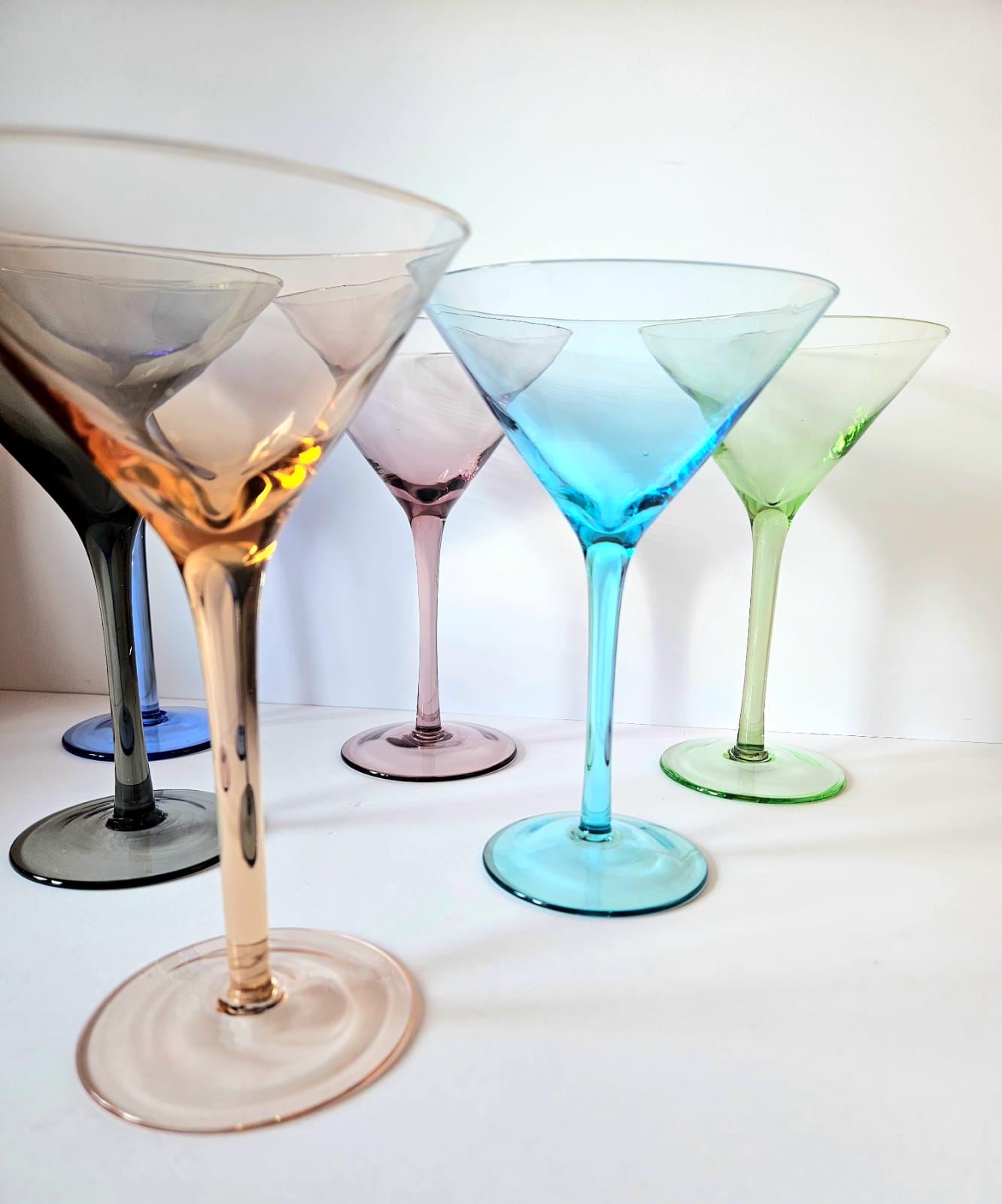 Set of Six Assorted Arlequin Martini Glasses
