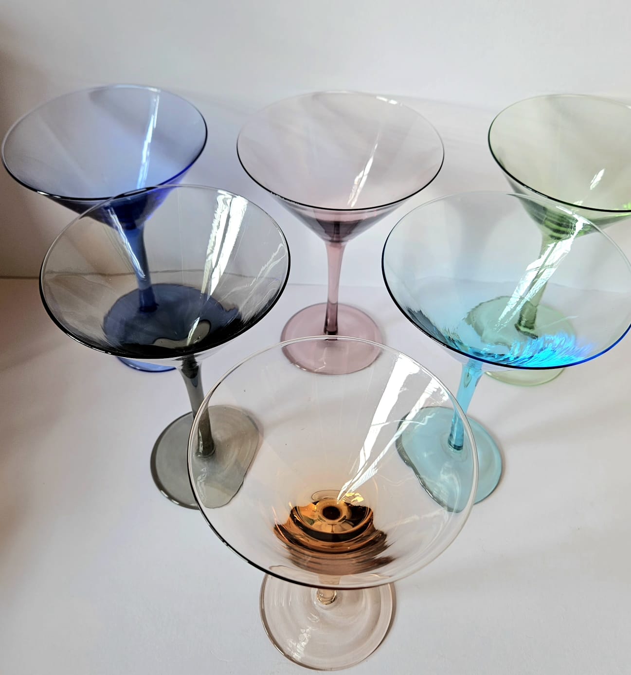 Set of Six Assorted Arlequin Martini Glasses