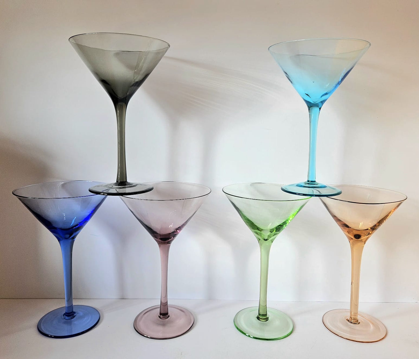 Set of Six Assorted Arlequin Martini Glasses
