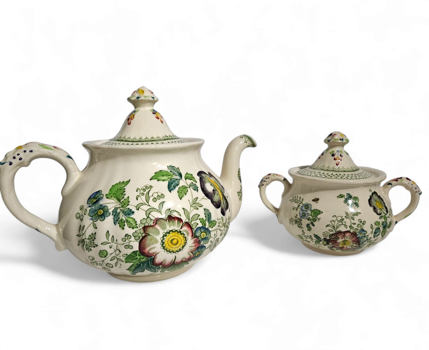 Vintage Masons Paynsley Green Teapot and Sugar bowl