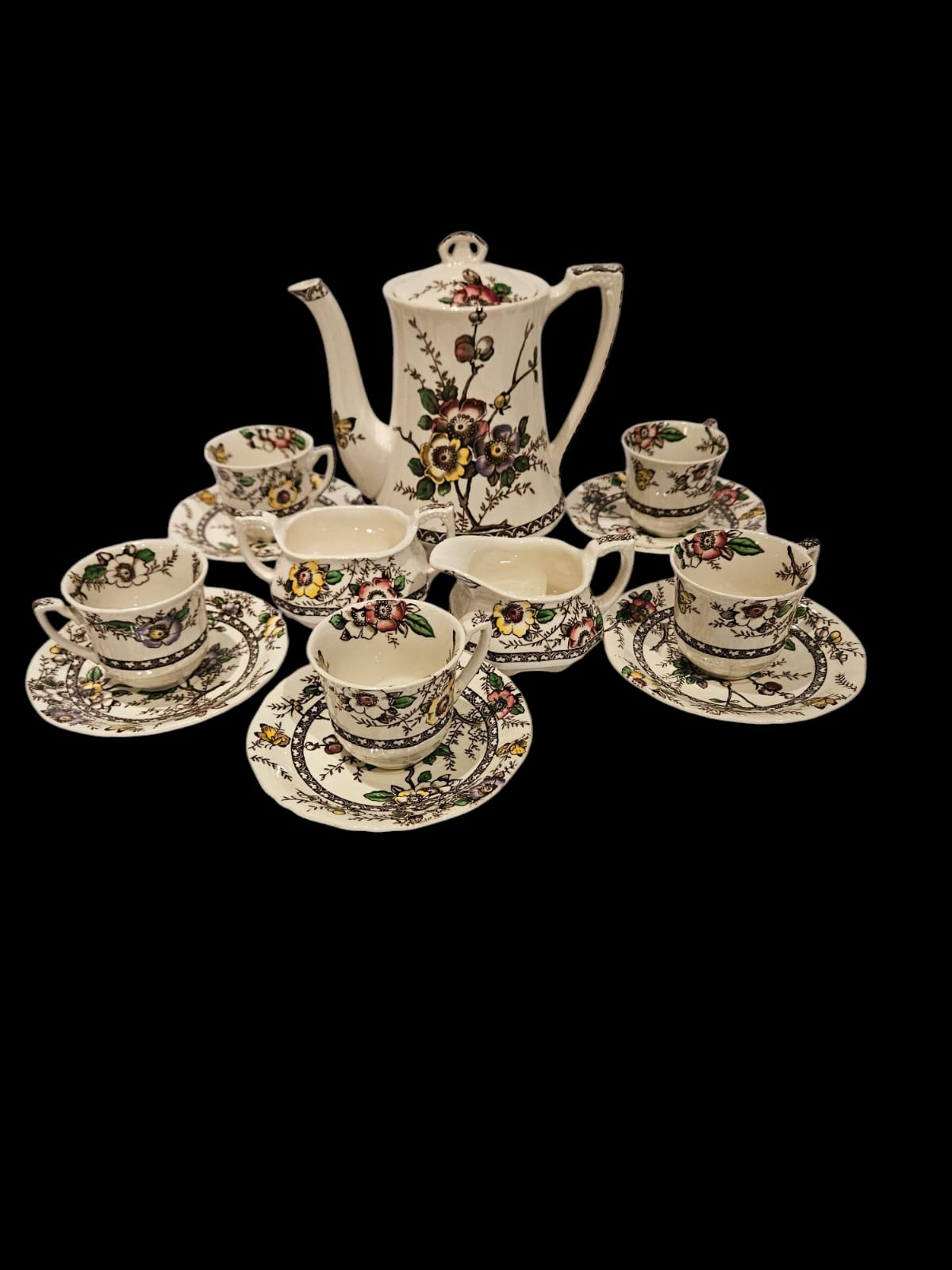 Vintage Rare Alfred Meakin England Medway Decor 14 pc coffee set