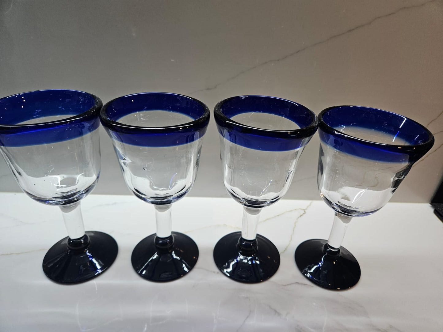 Vintage Cobalt Blue hand blown Mexican pitcher and glasses 1980s