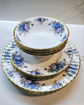 Service de 12 assiettes et bols Royal Albert Moonlight Rose - Fabriqué en Angleterre