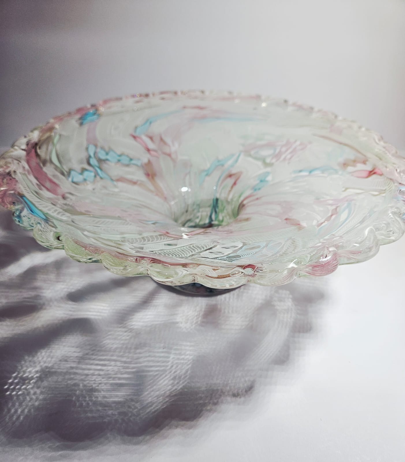 Fratelli Toso Murano glass Tutti Frutti comport Latticino and Zanfirico