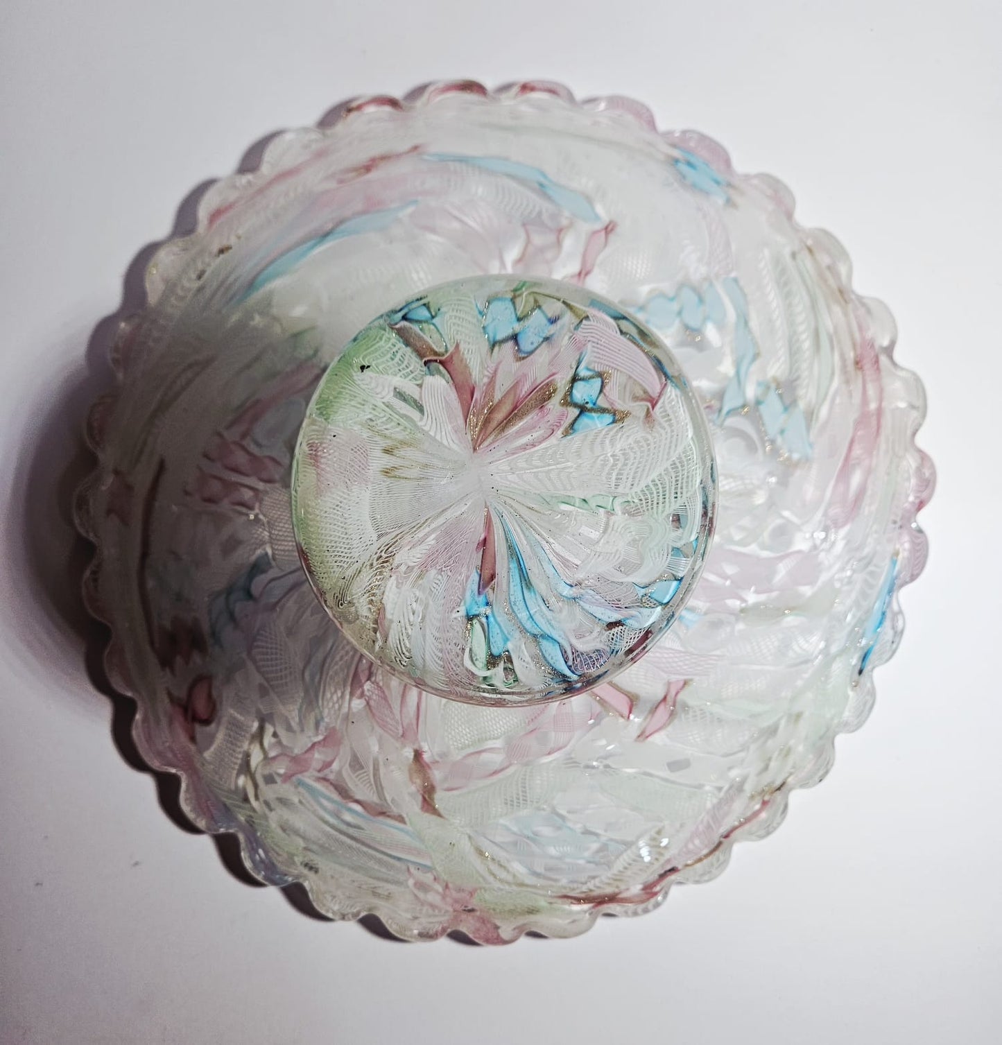 Fratelli Toso Murano glass Tutti Frutti comport Latticino and Zanfirico