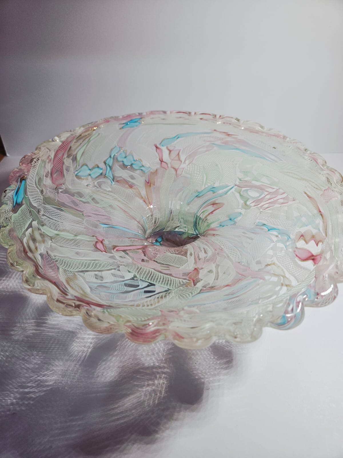 Fratelli Toso Murano glass Tutti Frutti comport Latticino and Zanfirico