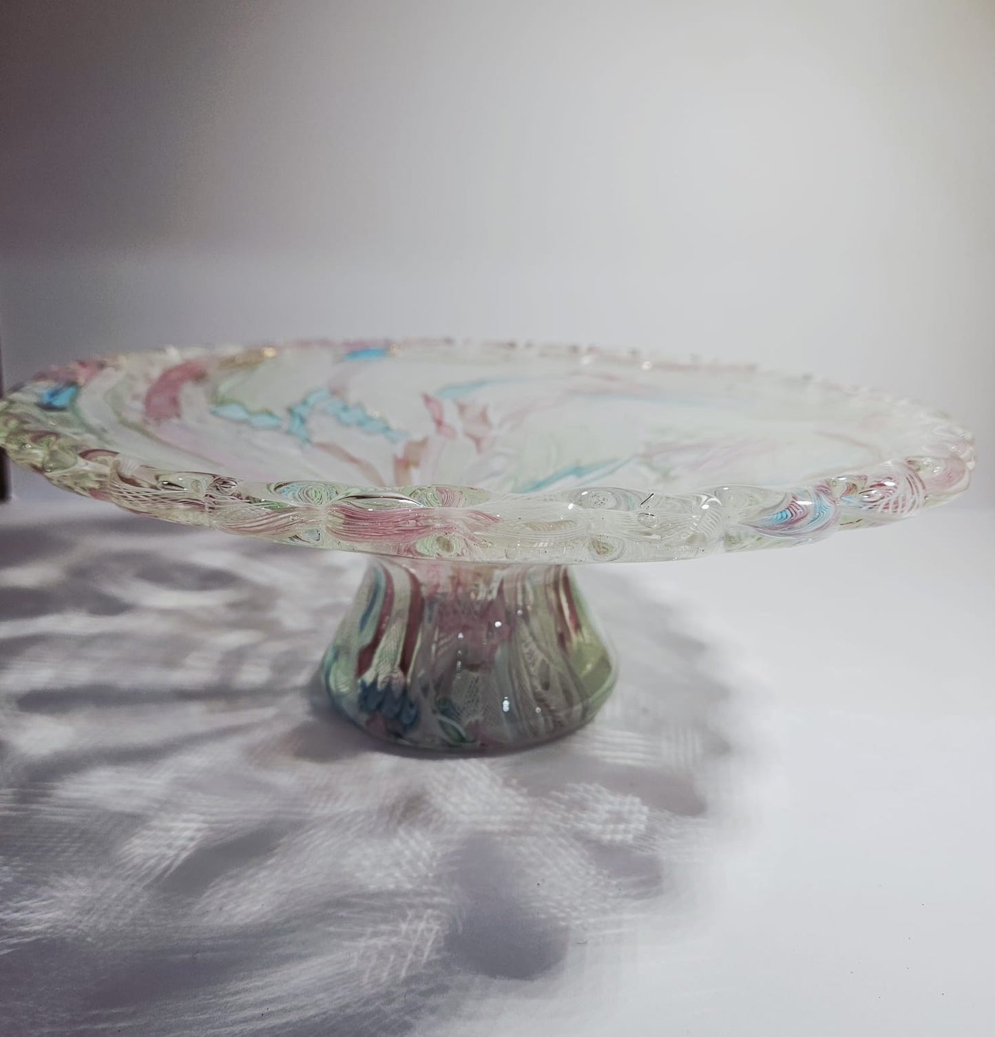 Fratelli Toso Murano glass Tutti Frutti comport Latticino and Zanfirico