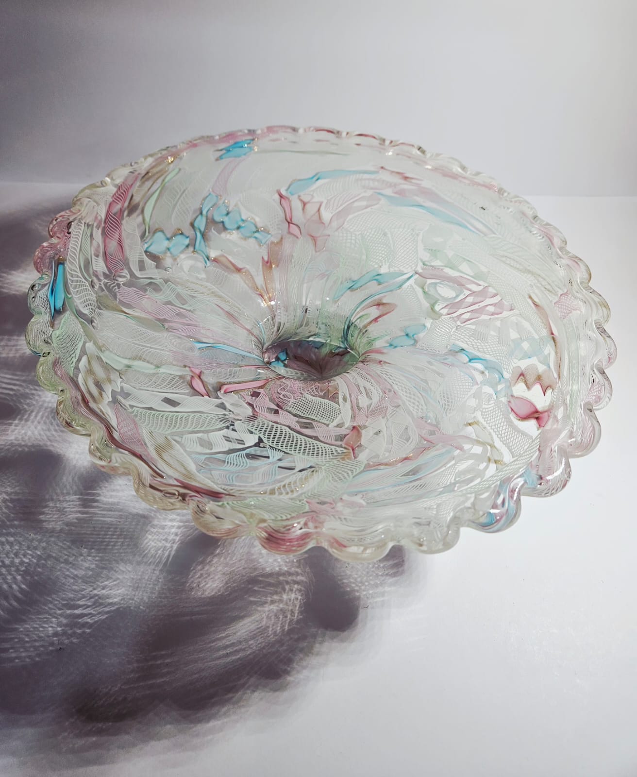 Fratelli Toso Murano glass Tutti Frutti comport Latticino and Zanfirico