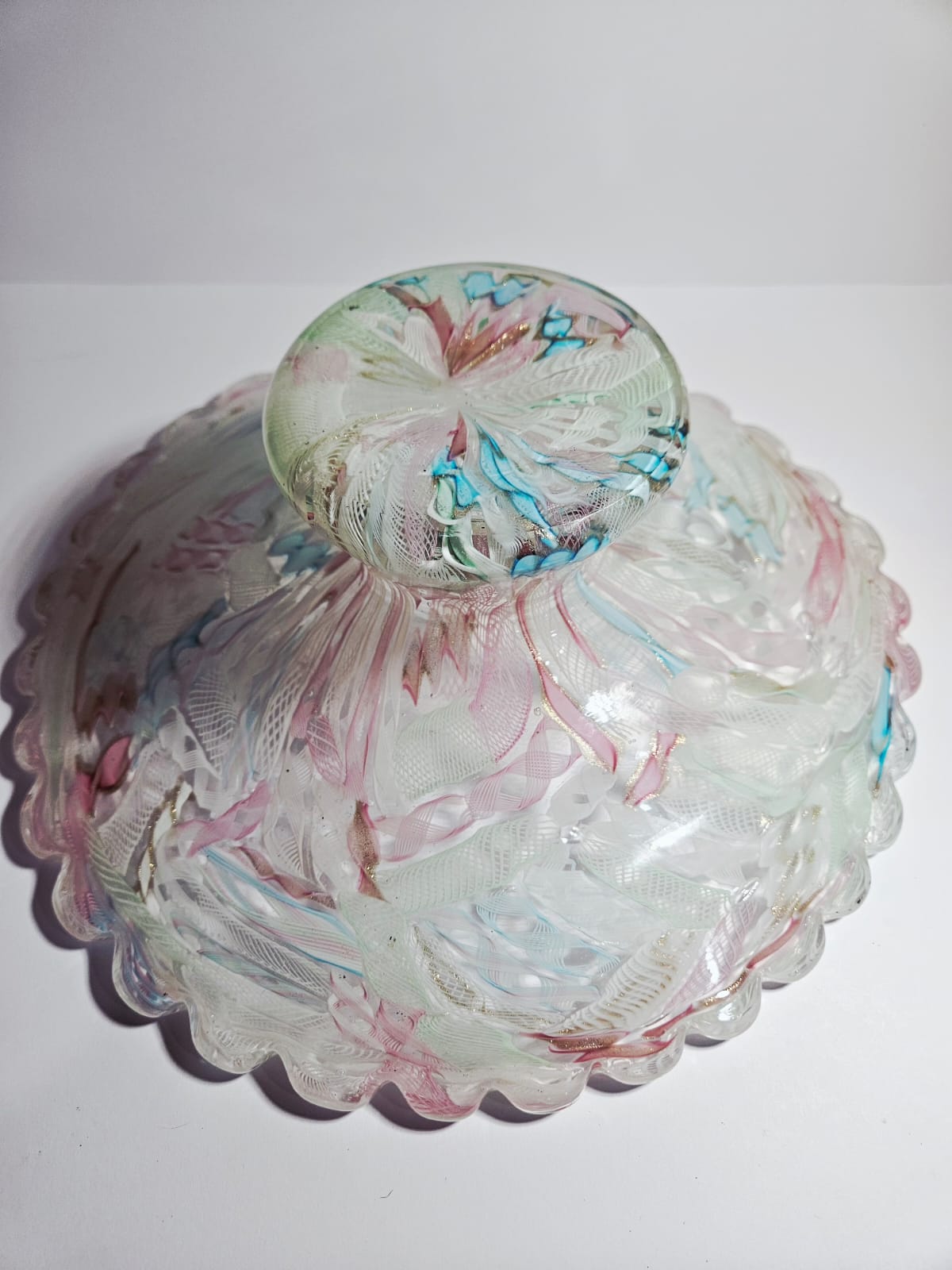 Fratelli Toso Murano glass Tutti Frutti comport Latticino and Zanfirico