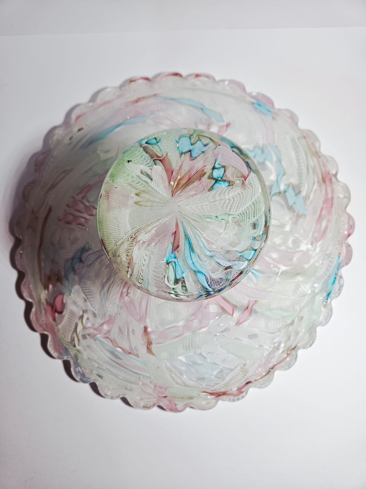 Fratelli Toso Murano glass Tutti Frutti comport Latticino and Zanfirico