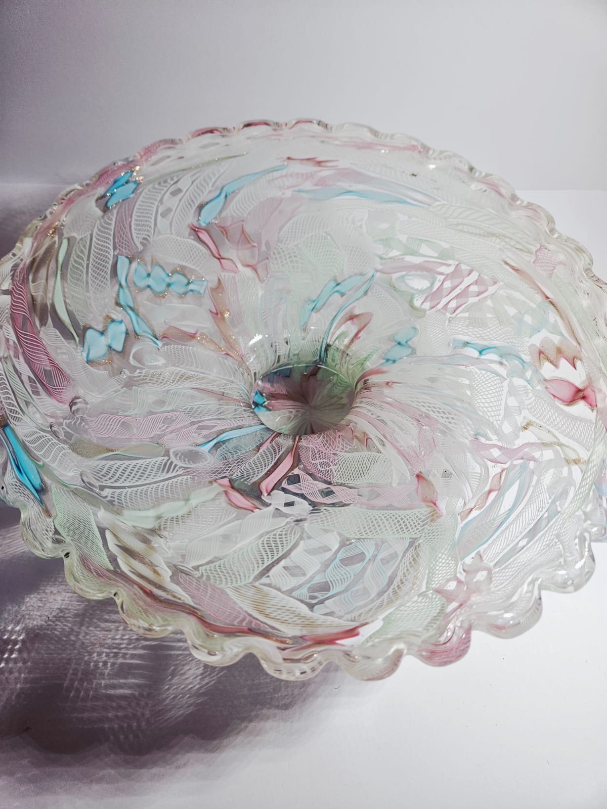 Fratelli Toso Murano glass Tutti Frutti comport Latticino and Zanfirico